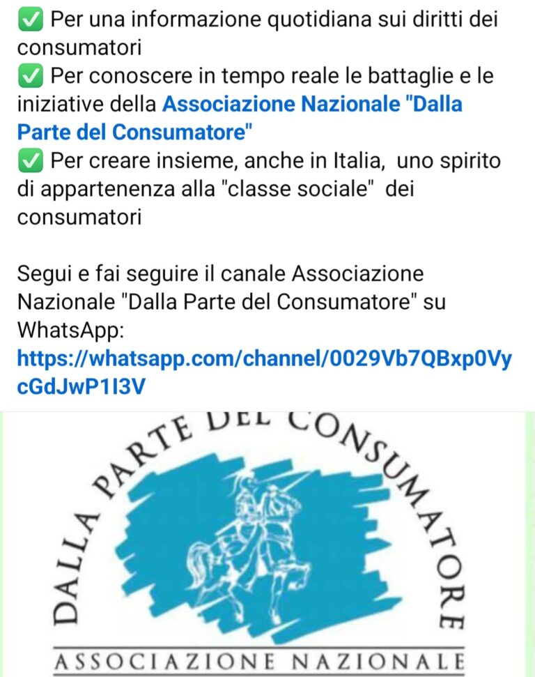 Nasce il canale WhatsApp dell’Associazione Nazionale “Dalla Parte del Consumatore”