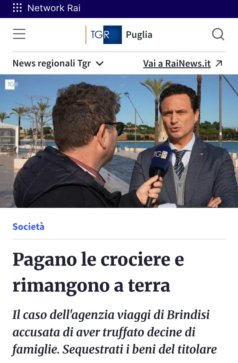 IL SERVIZIO DEL TG3 RAI PUGLIA SUL SEQUESTRO DEI BENI NELLA VICENDA “VIAGGI FANTASMA”