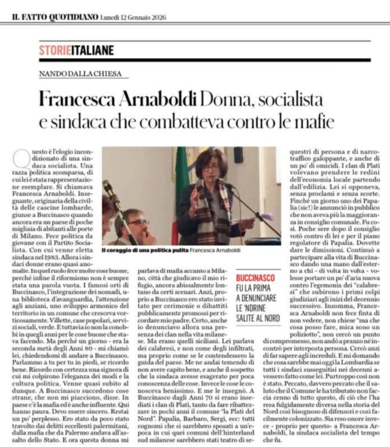 NANDO DALLA CHIESA RICORDA SU “IL FATTO QUOTIDIANO” FRANCESCA ARNABOLDI